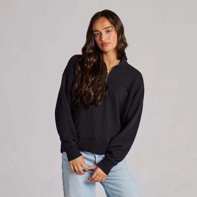Life is Good Women’s Solid French Terry Boxy Quarter True Black