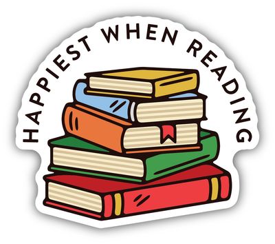"Happiest When Reading" Book Stack Sticker