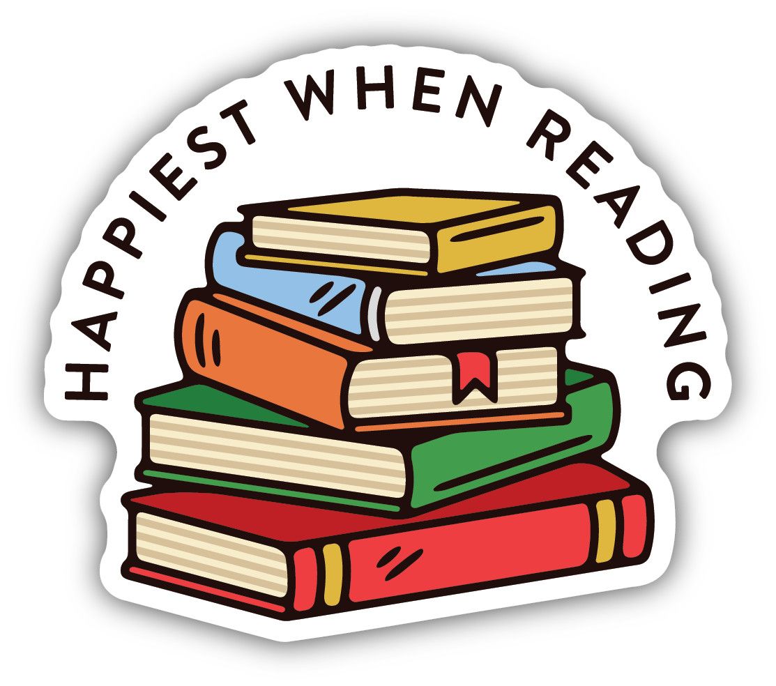 "Happiest When Reading" Book Stack Sticker
