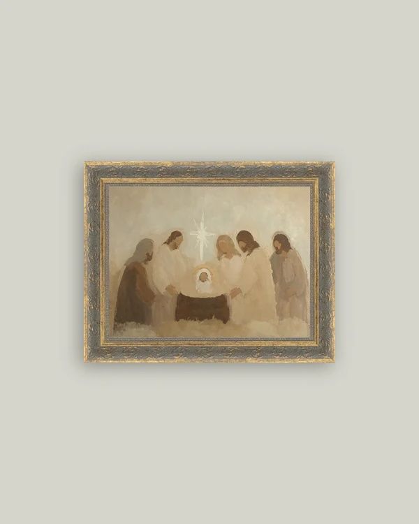 Neutral Nativity Patina Gold Framed Wall Canvas 9 x 7