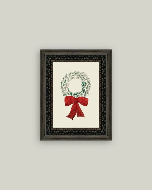 Christmas Wreath Fancy Brown Vintage Framed Antique Style Wall Art Sign
