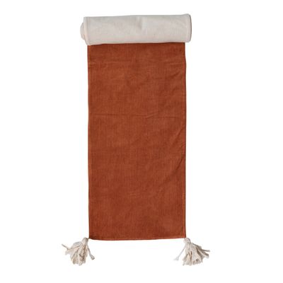 Two-Sided Table Runner with Frayed Tassles
