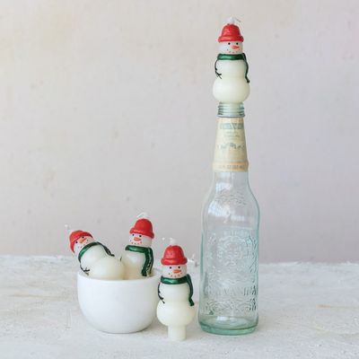 Unscented Snowman Shaped Bottle Taper Candles (4 pack)