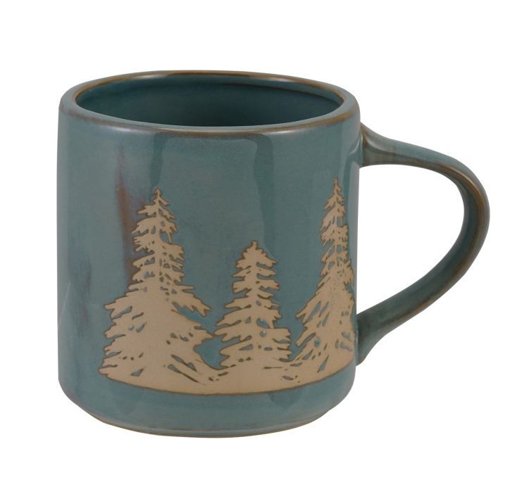 Stoneware Blue Mug with Tree Pattern