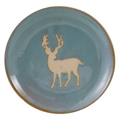 Stoneware Blue Plate Reindeer