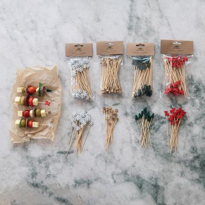 Bamboo Single Use Picks with Shaped Handles