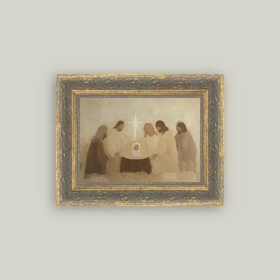 Neutral Nativity Patina Gold Framed Wall Canvas 7 x 5