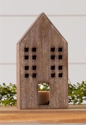Wooden House Candle Holder Medium