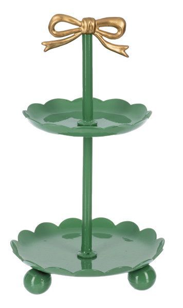 Two-Tier Mini Pedestal Stand with Bow, Color: Green