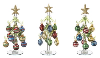 Glass Christmas Tree Decor with Ornaments 8.25"