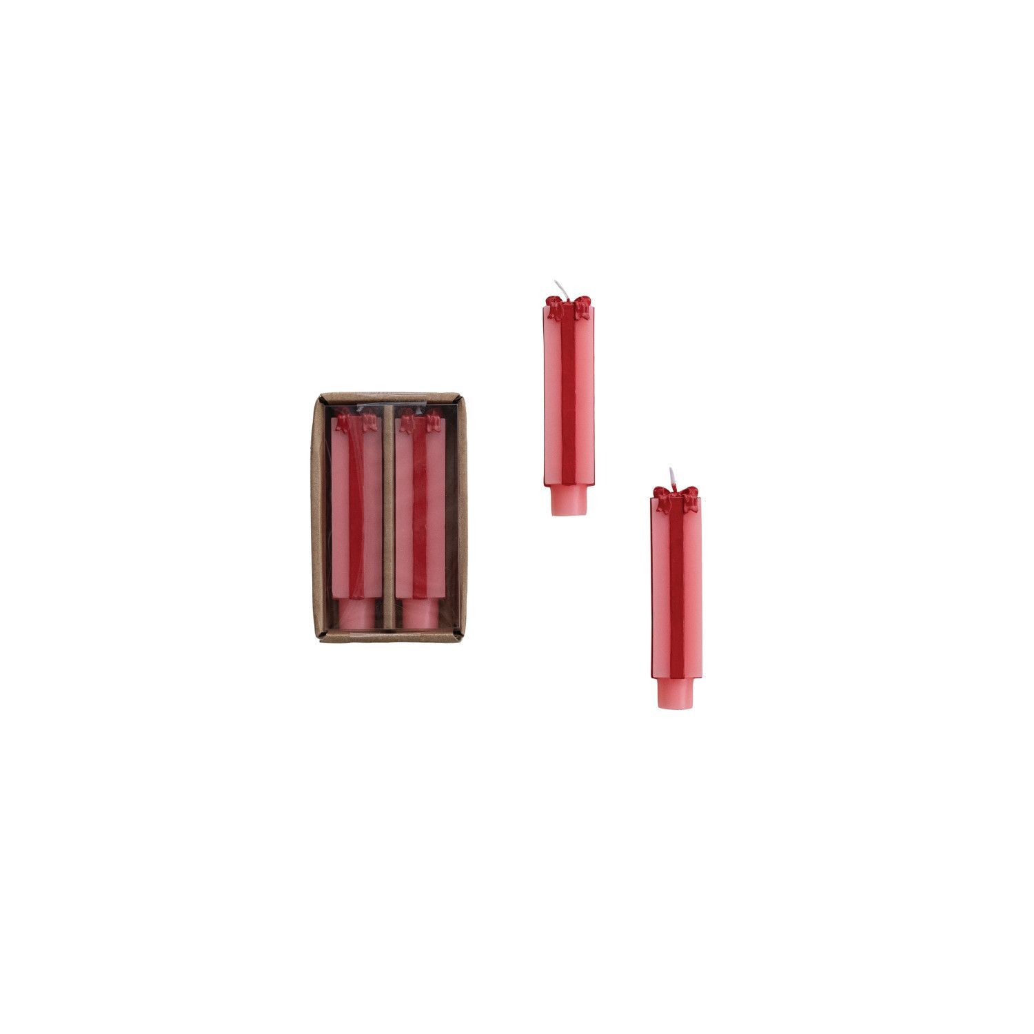 Unscented Gift Package Shaped Taper Candles (2 pack) Pink &amp; Red Short