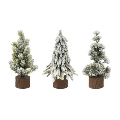 Faux Evergreen Trees with LED Lights and Wooden Base