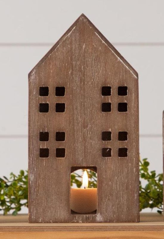Wooden House Candle Holder Large