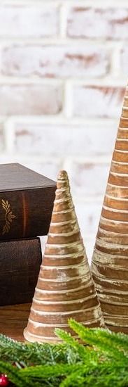 Beige Velvet Cone Trees 6.75"