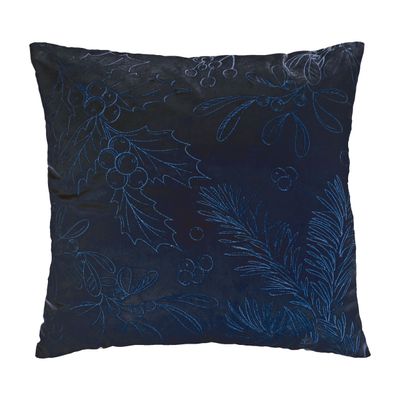 Navy Blue Holly &amp; Mistletoe Throw Pillow
