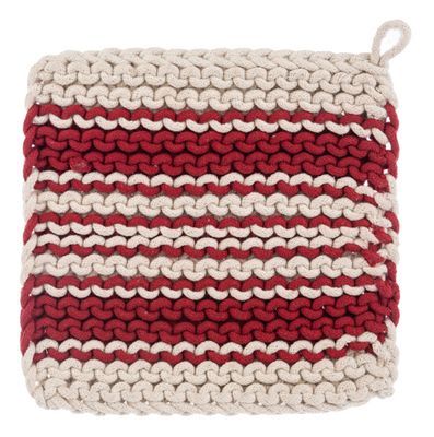 Cotton Crochet Red Striped Pot Holder, Style: Narrow Stripe