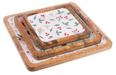 Square Holiday Floral Serving Tray Medium