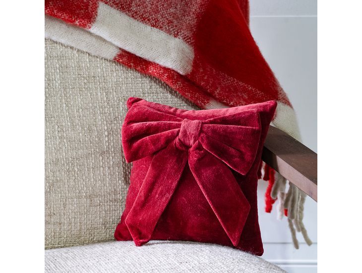 10” x 10” Red Velvet Bow Pillow