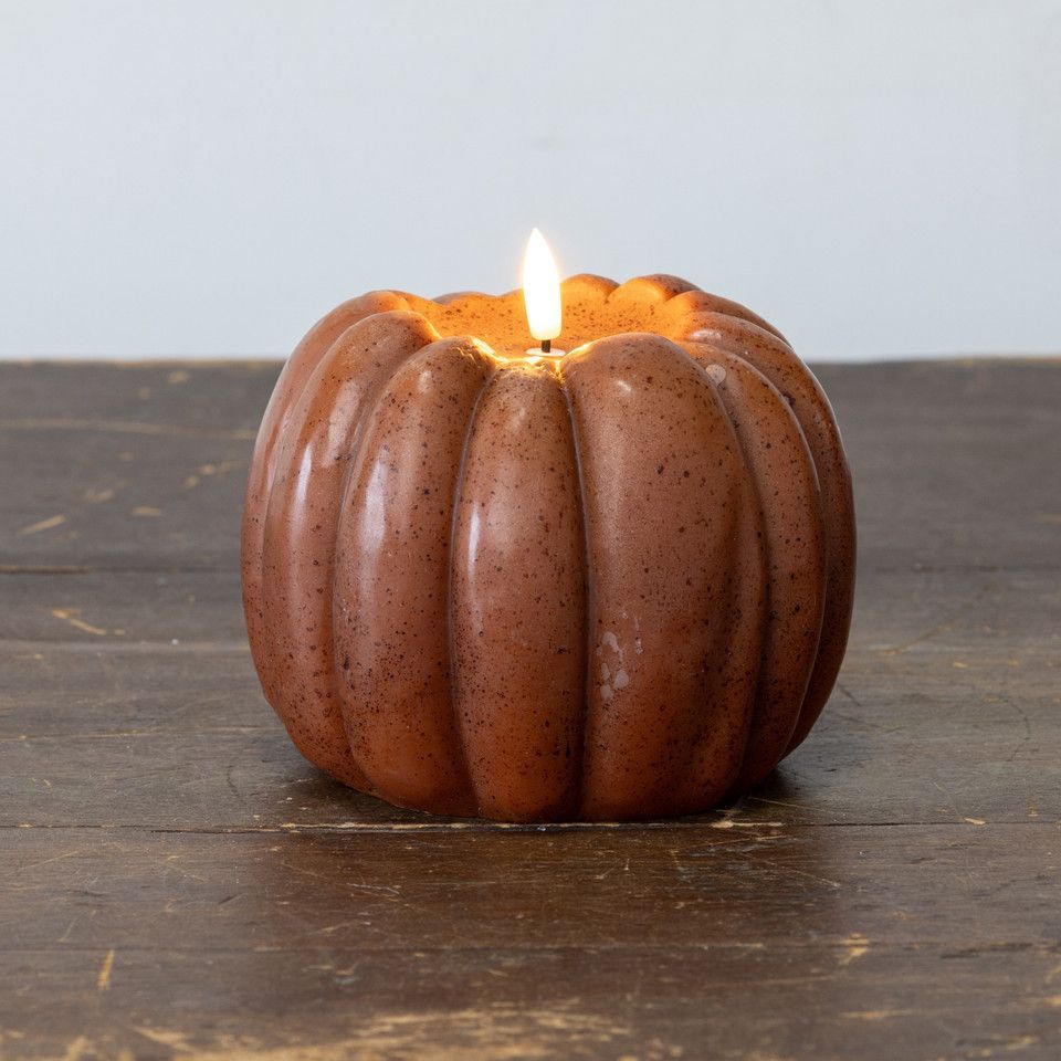 5" Bronze 3D Flame Pumpkin LED Candle