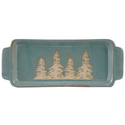 Stoneware Blue Tray with Tree Pattern