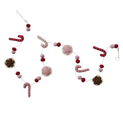 Hand-Embroidered Wool Felt Holiday Garland Candy Canes &amp; Cookies