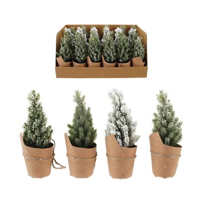 Snowy Faux Trees in Paper Wrapped Pot