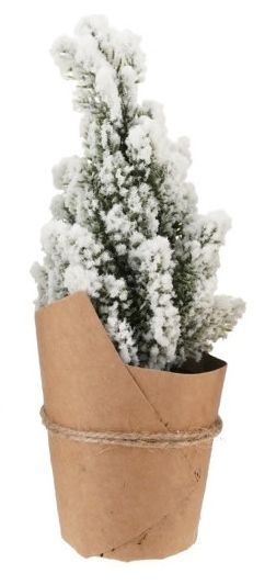 Snowy Faux Trees in Paper Wrapped Pot, Style: Heavy Flock
