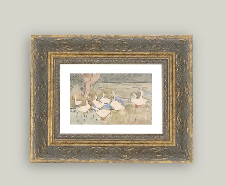 Geese Pond Vintage Framed Antique Style Wall Art Sign 7 x 5
