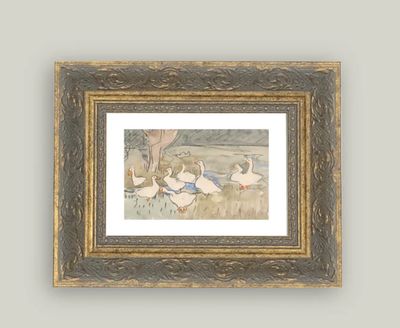 Geese Pond Vintage Framed Antique Style Wall Art Sign 7 x 5