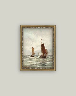 Fishing on the Choppy Sea Vintage Framed Wall Art