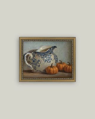 Still Life Pumpkins and Pitcher Vintage Wall Art Print Sign