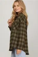 Women’s Plaid Shacket With Contrast Collar &amp; Pockets, Color: Charcoal, Size: SM