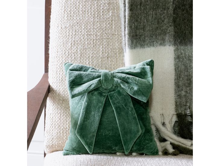 Green Velvet Bow Pillow
