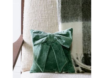 Green Velvet Bow Pillow