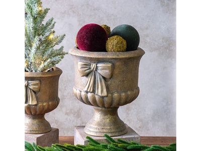 Gold Holiday Bow Planter 9”