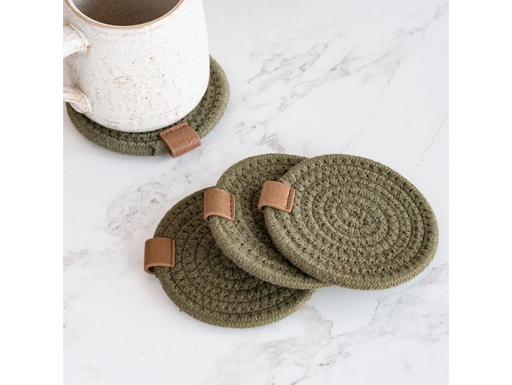 Olive Round Woven Coasters - Set of 4