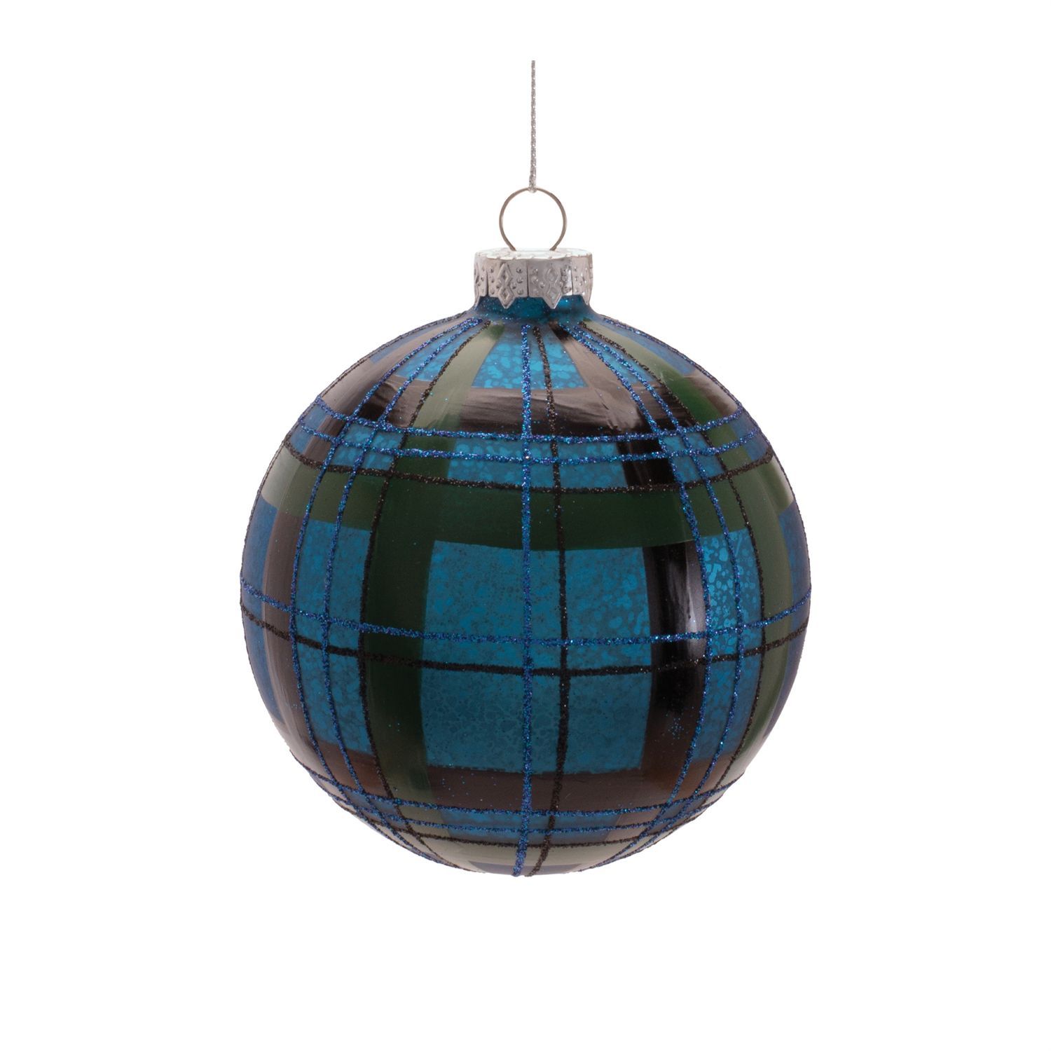 Blue Tartan Christmas Ornament, Style: Ball-shaped