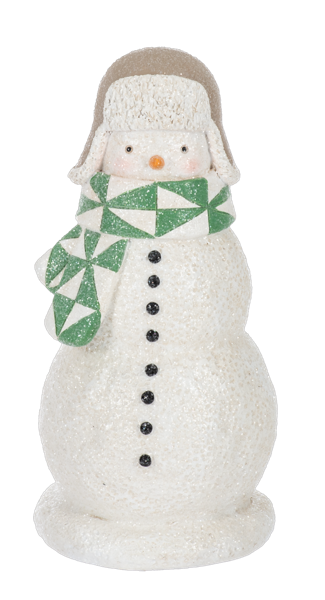 Quilted Snowman Figurine Green Scarf