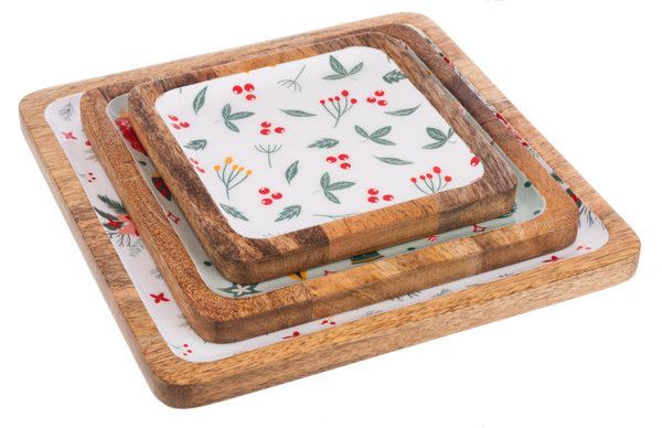 Square Holiday Floral Serving Tray Large