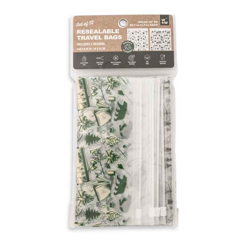 Set of 12 Resealable Travel Bags - Campground