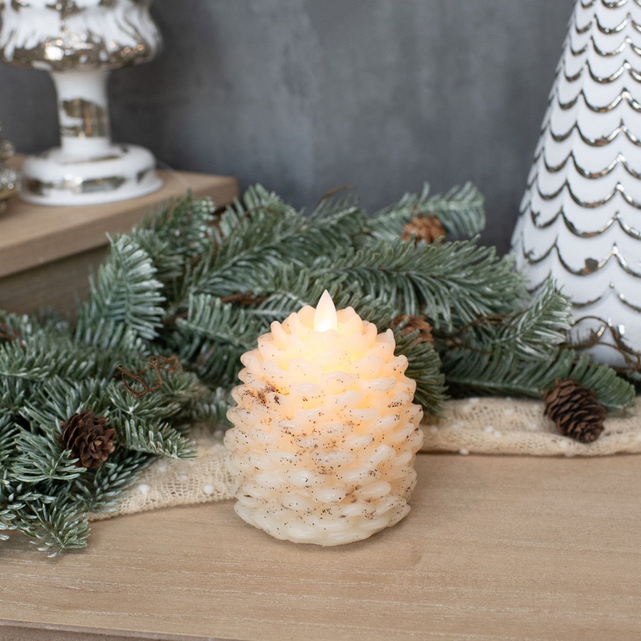 4.25” Moving Flame Cream Pinecone LED Candle