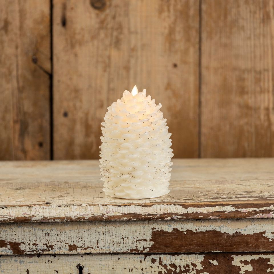 6” Moving Flame Cream Pinecone LED Candle