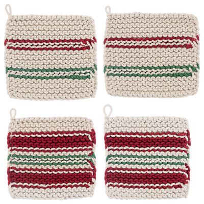 Cotton Crochet Red &amp; Green Stripe Pot Holder