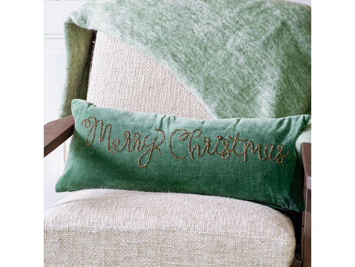 24” x 10” Green Merry Christmas Pillow