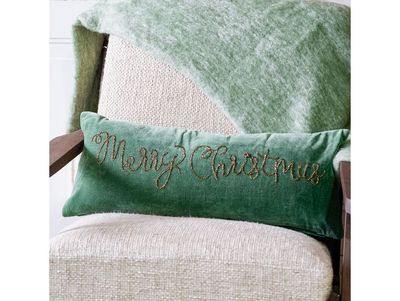 24” x 10” Green Merry Christmas Pillow