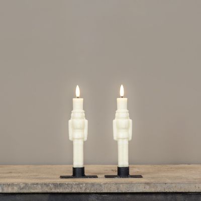 7.5” Cream Shimmer 3D Flame LED Nutcracker Taper Candles (Set of 2)