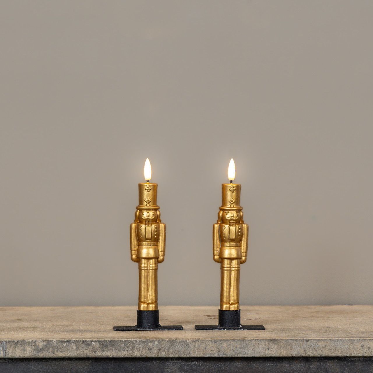 7.5” Gold Shimmer 3D Flame LED Nutcracker Taper Candles (Set of 2)