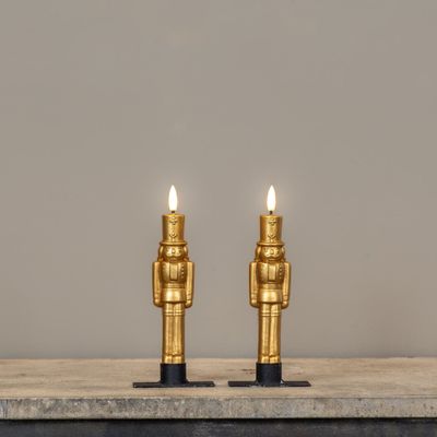 7.5” Gold Shimmer 3D Flame LED Nutcracker Taper Candles (Set of 2)