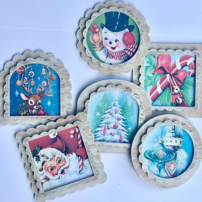 3x3 Magnets Vintage Style Retro Christmas, Holiday