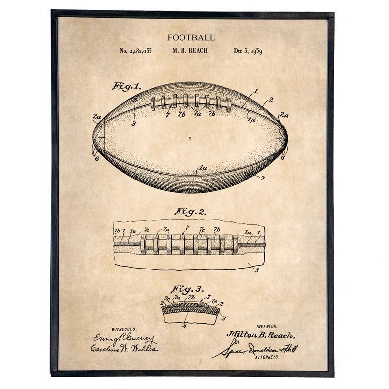 Vintage Football Blueprint Framed Print Parchment